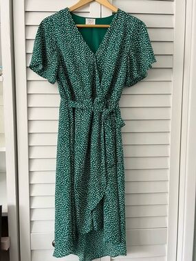 Green Polka Dot Wrap Midi Dress